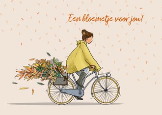 Verjaardagskaart vrouw in regenjas op fiets | Kaartje2go